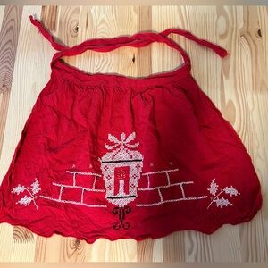 Vintage Red hand Embroidered Christmas skirt apron